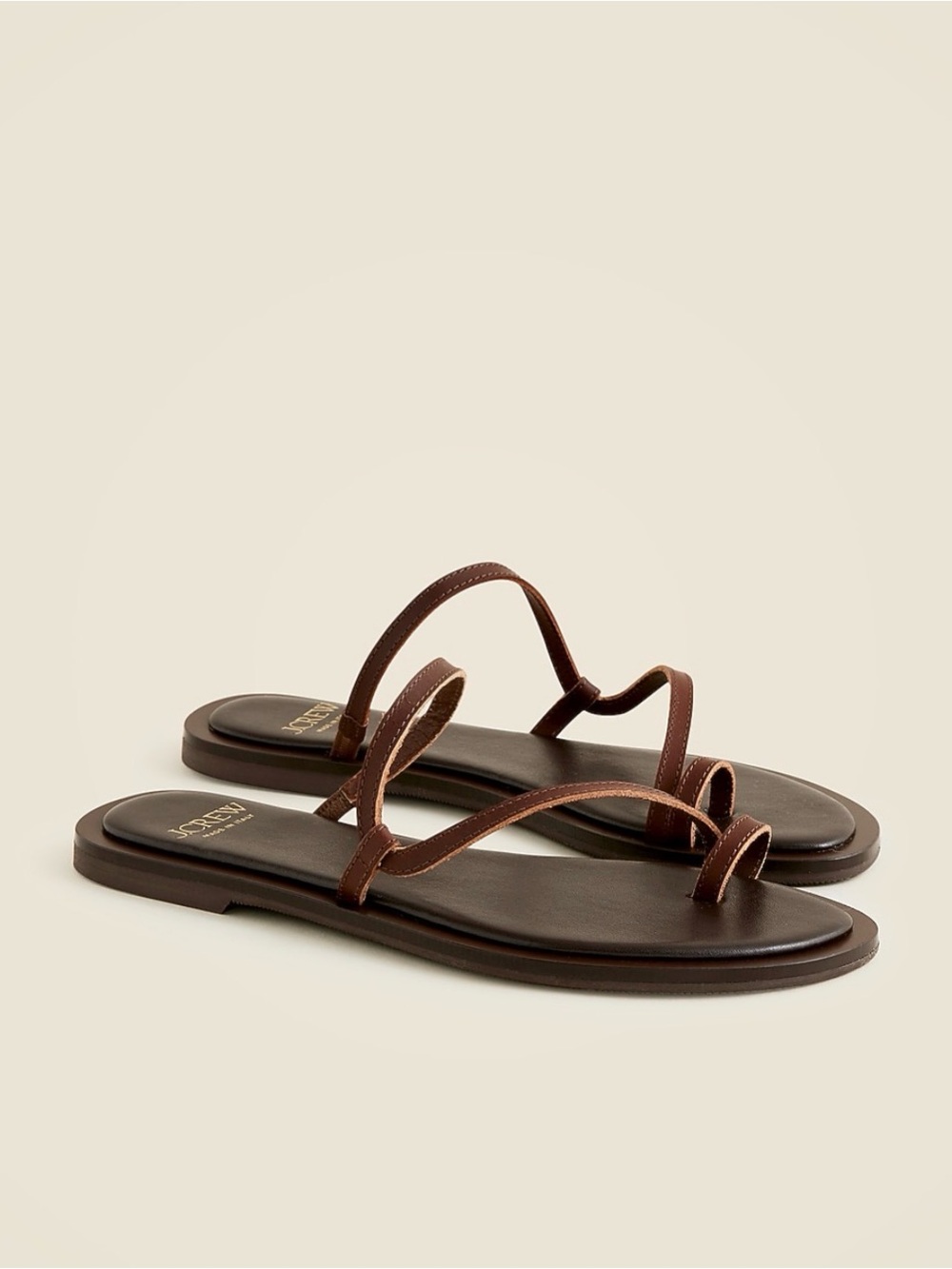 J crew Carsen Made in Italy Leather Strappy Slide Sandals in Brown